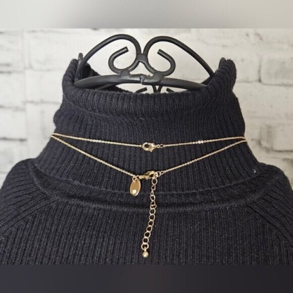 Gold Tone Double Layer Necklace w/ Pearls & Crystal Stations - Picture 6 of 6